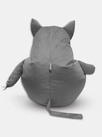 Бескаркасный детский кресло мешок Beanbag в виде Кота, из премиального мебельного велюра — БИНБЕГИ-ANIMKOТ-СЕРЫЙ