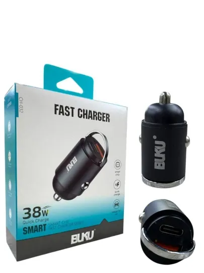 Автомобильное зарядное устройство BUKU 38W, Quick Charge + Smart Chip, USB + Type-C
