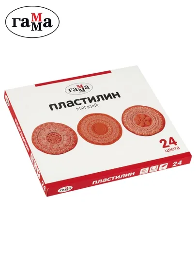 Пластилин Гамма, "Юбилейная серия", 24 цвета, 480г, со стеком, картонная упаковка, 2001241