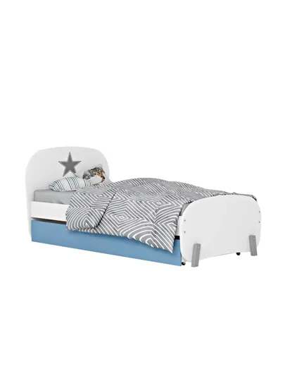 Кровать детская Polini kids Mirum 1915 c ящиком, белый / голубой — POLINI-1915BG