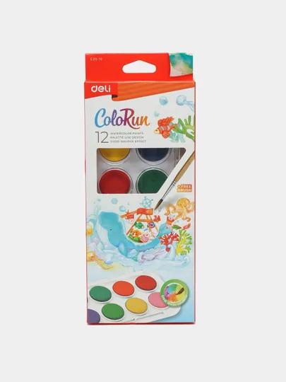 Краски акварель Deli EC20-12, 12 цветов, 28mm