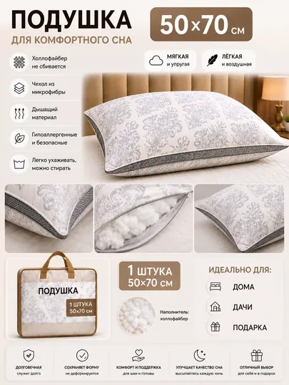 Ортопедическая подушка 50x70 — memory foam, для шеи, дышащий материал, для взрослых