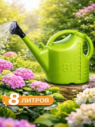 Садовая лейка, 8 л, с распылителем, пластиковая лейка для полива растений