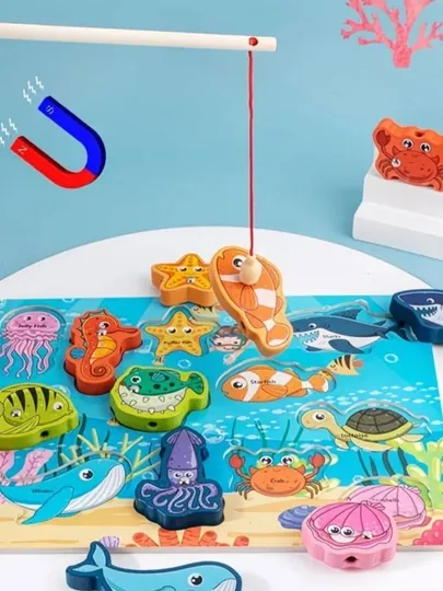 Детская игрушка, магнитная рыбалка, деревянная игрушка, монтессори, развивающая