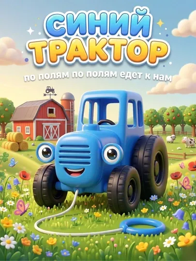 Синий трактор, трактор с прицепом, детская машина, трактор