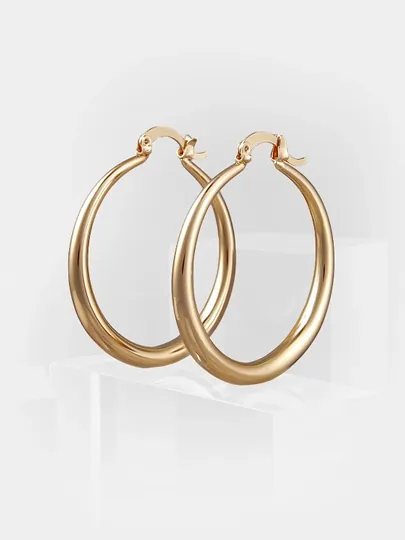 Серьги женские кольца - акцентные сережки, бижутерия Amadora, английский замок, 3 цвета — AMADORA-ER046-ЗОЛОТ