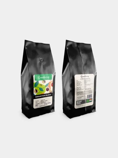 Кофе в зернах Mountain Blend, 90/10 арабика+робуста, тёмная обжарка, без кислинки, 1 кг