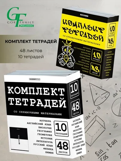 Комплект предметных тетрадей A5, 48 л, в клетку и линию, 10 шт, со справочной информацией