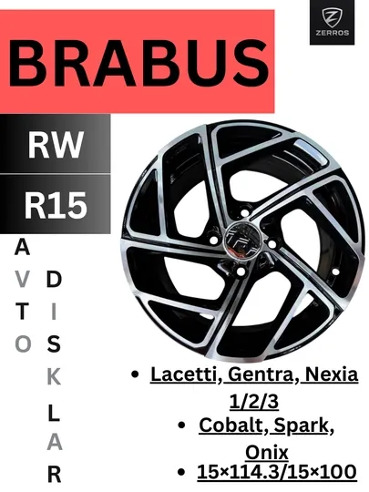 Диски BRABUS, R15, для машин Lacetti, Gentra, Cobalt, Spark, Onix и Nexia 1/2/3, RW
