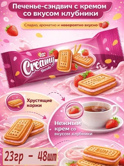 "Creamy Biscuit" печенье сэндвич с кремом со вкусом клубники
