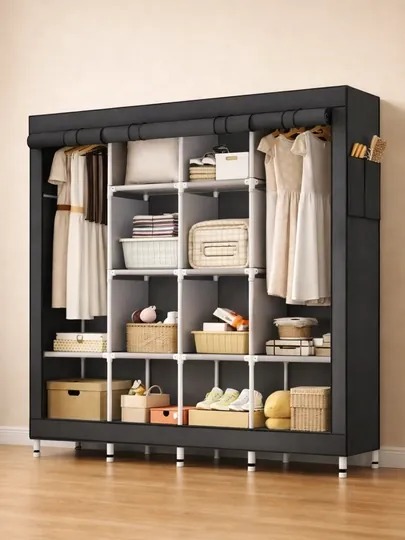Складной шкаф органайзер, тканевый, для вещей и обуви, 130 x 45 x 170 см — HOME21-SKU-СЕРЫЙ