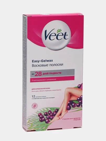 Восковые полоски Veet professional, 12 штук, 3 салфетки, с маслом ши, для чувствительной кожи