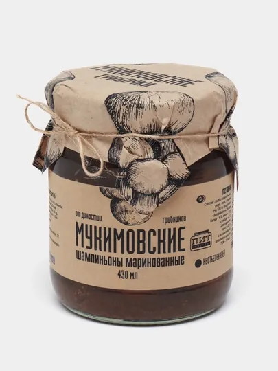 Шампиньоны маринованные МУКИМОВСКИЕ в стеклянной банке 430 мл