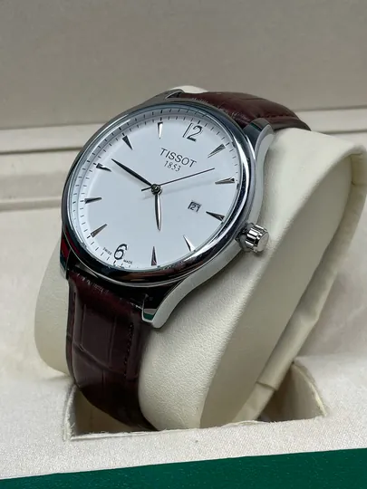 Мужские наручные часы Tissot, ремешок из эко-кожи, в подарочной коробке — WATCH11-0000149-КОРИЧН