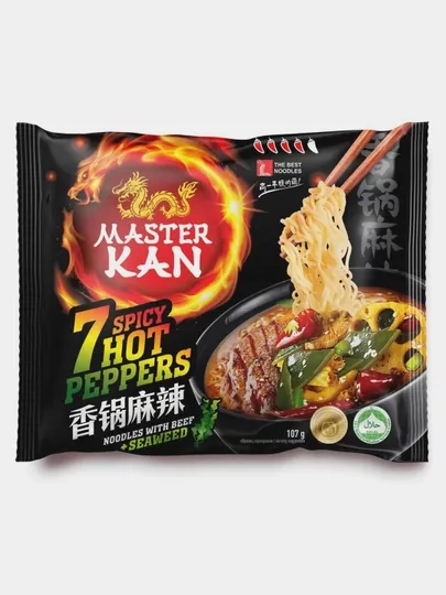 Лапша быстрого приготовления Master Kan, 7 перцев с морской капустой, пакет 107 г