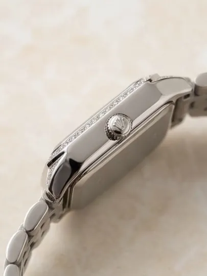 Женские прямоугольные часы Rolex с комбинированным браслетом