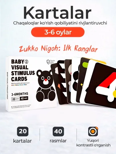 Набор развивающих визуальных карточек для детей 0-36 месяцев — BIZI-BABYVIS-ЧЕРНСТЕ