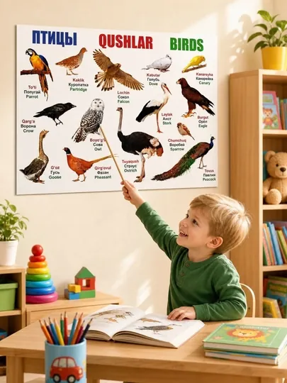 Плакат с алфавитом, животными, фруктами, овощами, для детей — NSHF-PLAKATLAR-ЧЕРН