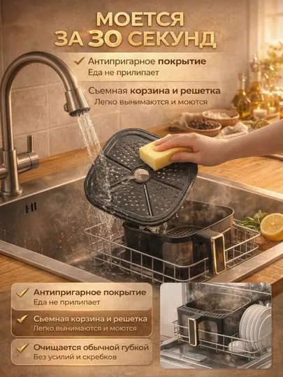 Аэрогриль электрический Orvica, 12 в 1, фритюрница для готовки без масла, 12.8, 7.5 л — DESTECH-DESTAEROGRILL-ЧЕРН
