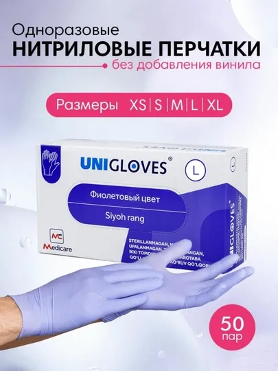 Медицинские одноразовые перчатки Unigloves нитриловые, неопудренные, 100 шт