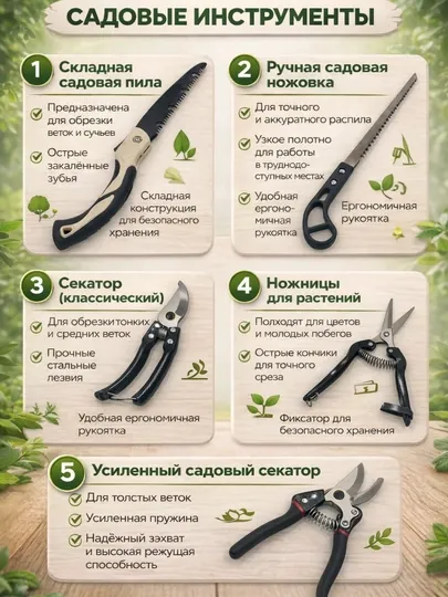 Набор садовых инструментов, секатор, сучкорез, пила садовая, 5 в 1