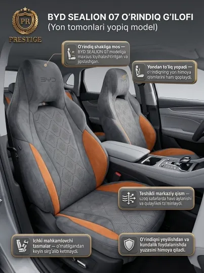 Чехлы на сиденья автомобиля BYD SEALION 07 комплект авточехлов, закрытые боковины