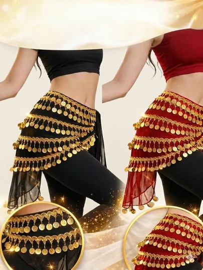 Пояс для восточных танцев с монетами, звонкий платок, belly dance