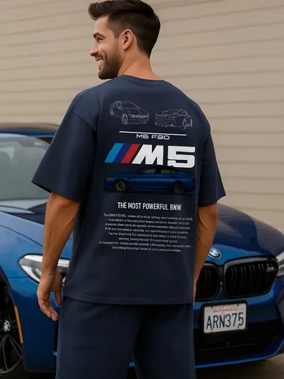 Мужской спортивный костюм с принтом BMW M5 F90, Oversize, футболка и шорты для подростков