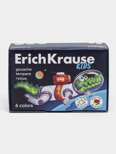 Гуашь ErichKrause Kids Space Animals, 6 цветов 20 мл в коробке 6 штук, 61408 q0000052775