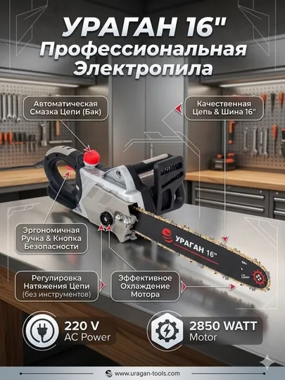Электрическая цепная пила УРАГАН