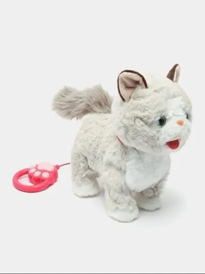 Интерактивная мягкая игрушка кот, со звуком на поводке, мяукающий