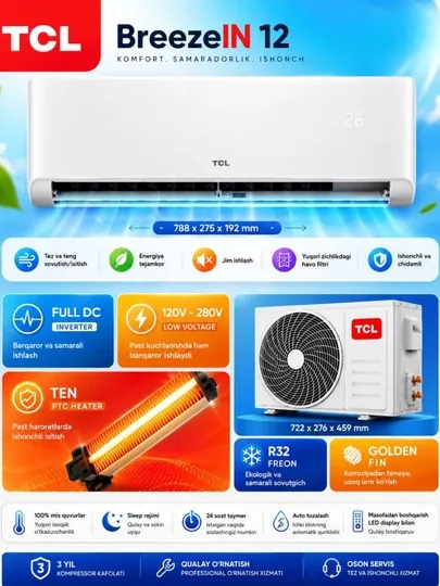 TCL BreezelN 12 серии 280 — современный кондиционер, сочетающий стильный дизайн