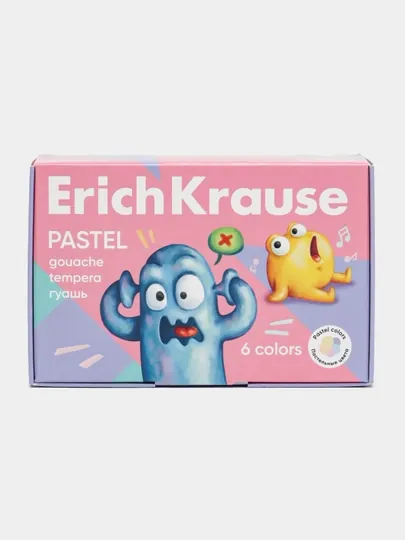 Гуашь ErichKrause Jolly Friends Pastel 6 цветов по 20 мл (в коробке 6 шт) 61418