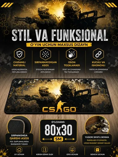 Большой коврик для стола 80x30 см – игровой pad для мыши и клавиатуры — ASRMOB-KOV30X80LAR-БРОНЗ