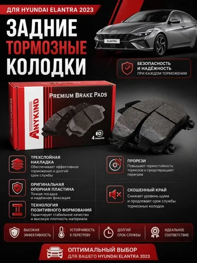 Тормозные колодки для автомобиля Hyundai Elantra 2023 задние