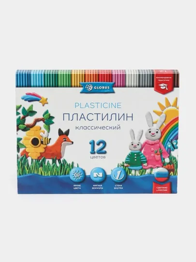 Пластилин GLOBUS Классический ПЛ12-06К, 12 цветов