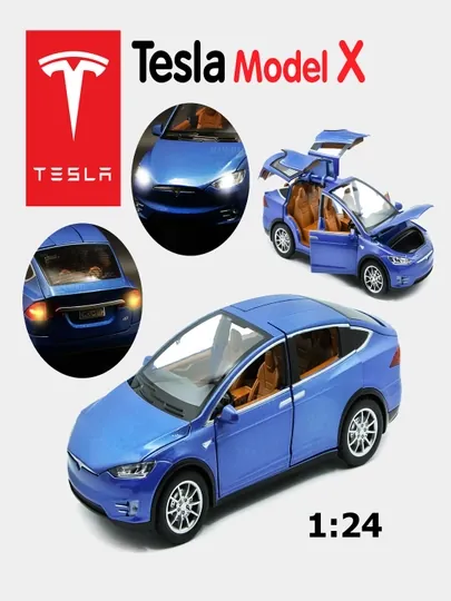 Масштабная модель, игрушка Tesla model X с звуковыми и световыми эффектами, 1:24