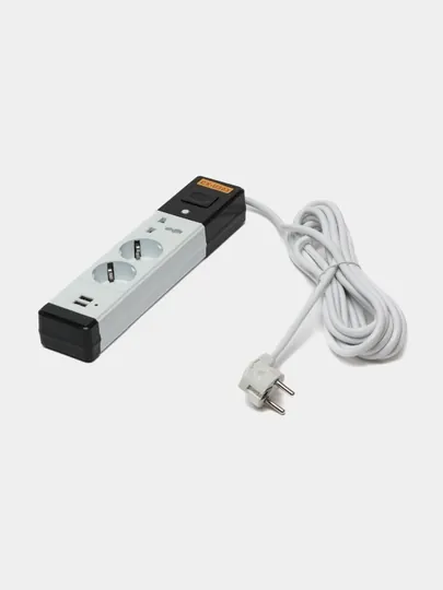 Удлинитель электрический, 3-5 метров, сетевой фильтр 2 USB и 1 американская розетка, тройник