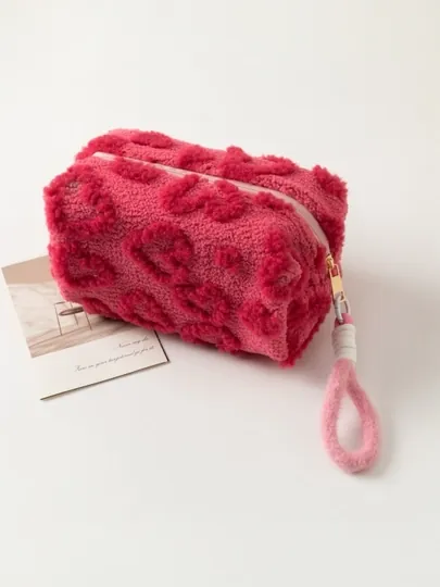 Пушистая косметичка с объёмными сердечками❤️👜🌸,Милая и уютная косметичка, органайзер