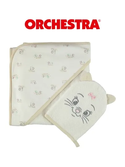 Детский банный набор Orchestra, Котёнок полотенце-уголок с капюшоном и полотенце для малыша