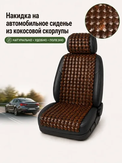 Накидка на сиденье авто из кокосовой скорлупы, массажная, вентилируемая, универсальная