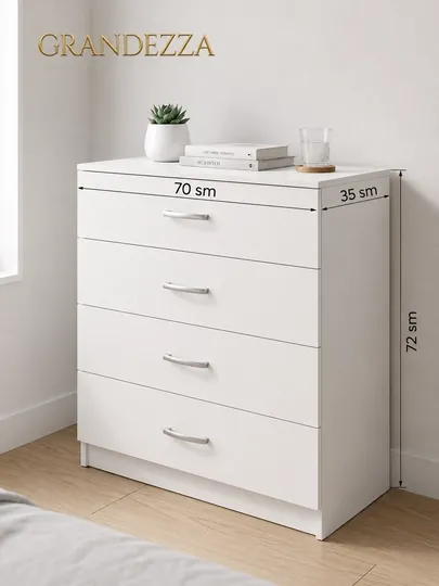 Комод T-WHITE для спальни и гостиной, с 4 ящиками, 72 х 70 х 35 см — GRAN-TWHITE-БЕЛЫЙ