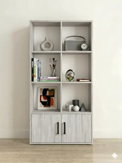 Стеллаж KRYUZ с открытыми и закрытыми полками, шкаф для вещей, 140х60х30 см — UFM-KRYUZ-СЕРЕБРН-KRYUZ
