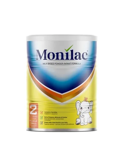 Monilac 2 — молочная смесь для детей 6–12 месяцев, с L-карнитином, витаминами и минералами