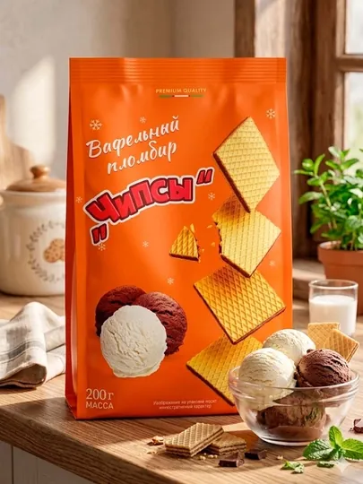 Вафельный пломбир мини, со вкусом шоколада, 200 гр