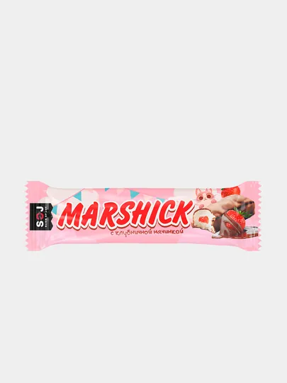 Батончик MARSHMALLOW SOJ с клубничной начинкой в молочном шоколаде, 30 г, MARSHICK — NOBILE-ШОК25