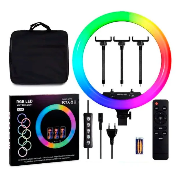 Кольцевая селфи лампа RGB LED MJ18 без штатива 28359