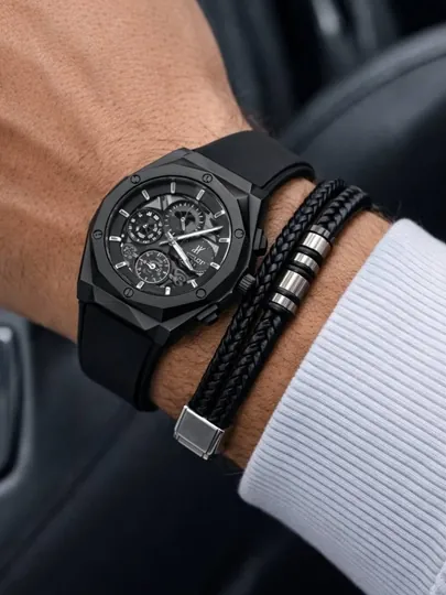 Набор для мужчин: часы Hublot + браслет