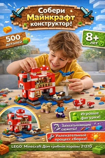 Конструктор LEGO Minecraft Дом грибной коровы 21270