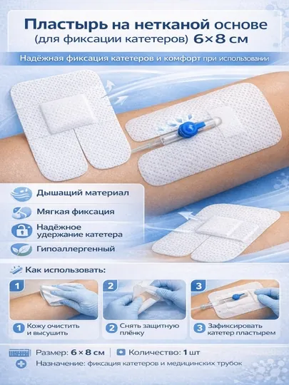 Пластырь на нетканой основе (для фиксации катетеров) 6см х 8см